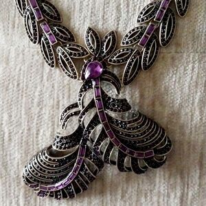 Purple Brass Tone Leaf Bib Statement Costume Necklace